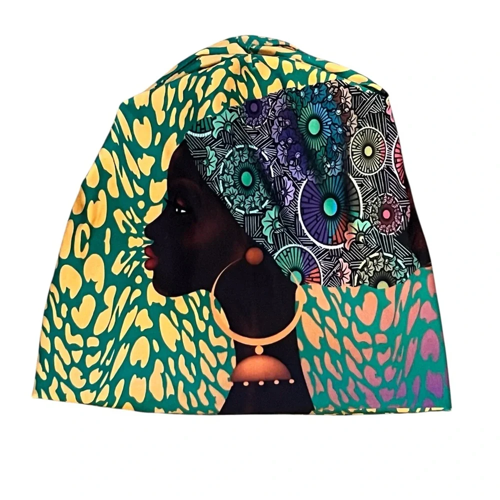 African Print Colorful Hunter Green Gold Yellow Blue Black Patterned Headwrap